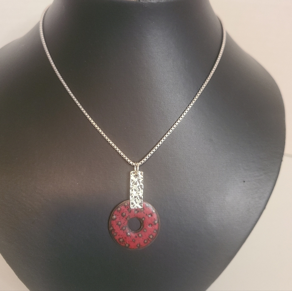 Pendant Sterling Silver & Red Enamel Modernist Handmade  BC Jeweler Unique